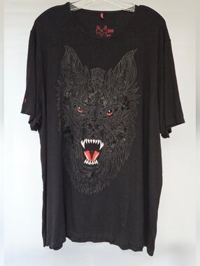 Ay Guey! Mens Black Graphic Velvet Burnout  Wolf Tee Sz 3XL
